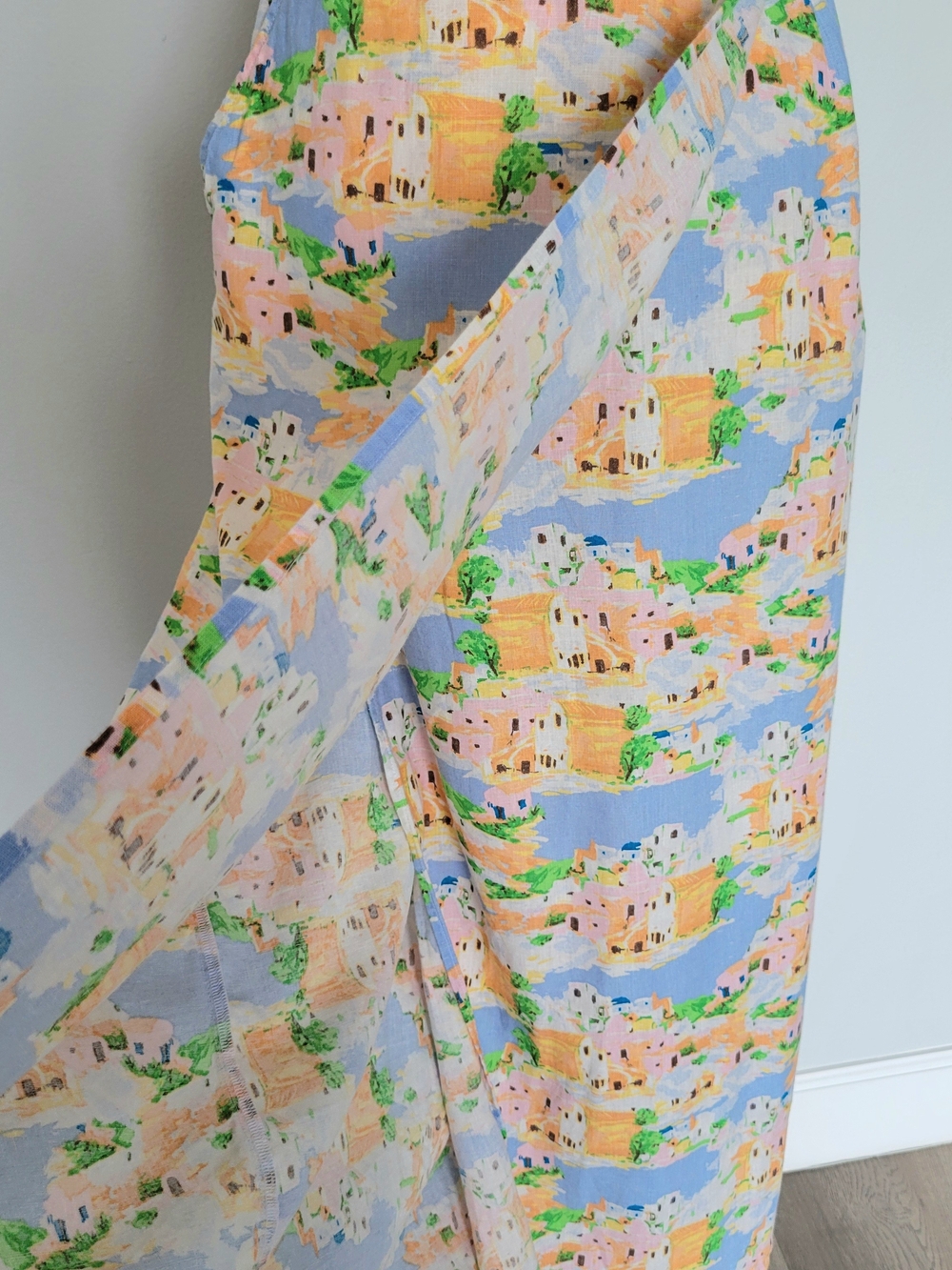 Cynthia Rowley Linen Blend Pastel Novelty Coastal Print Pockets Maxi Skirt Large - Picture 3 of 13